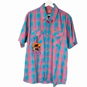 Dixxon PANAMA CITY BAMBOO SHORT SLEEVE. Mens Large blue Pink Plaid  NWT